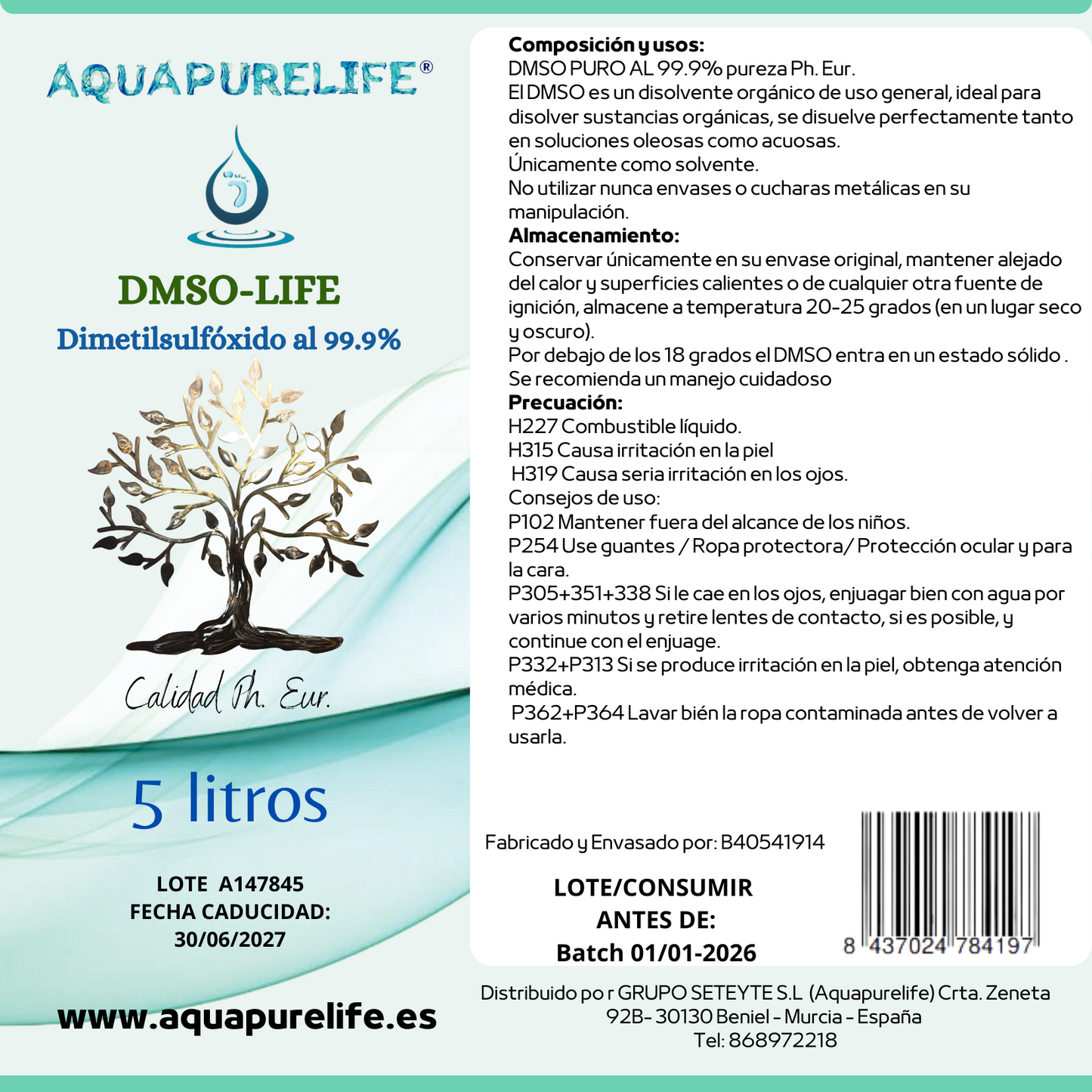 DMSO  99,9% ph. Eur. 5 Litros bote plástico Pharma