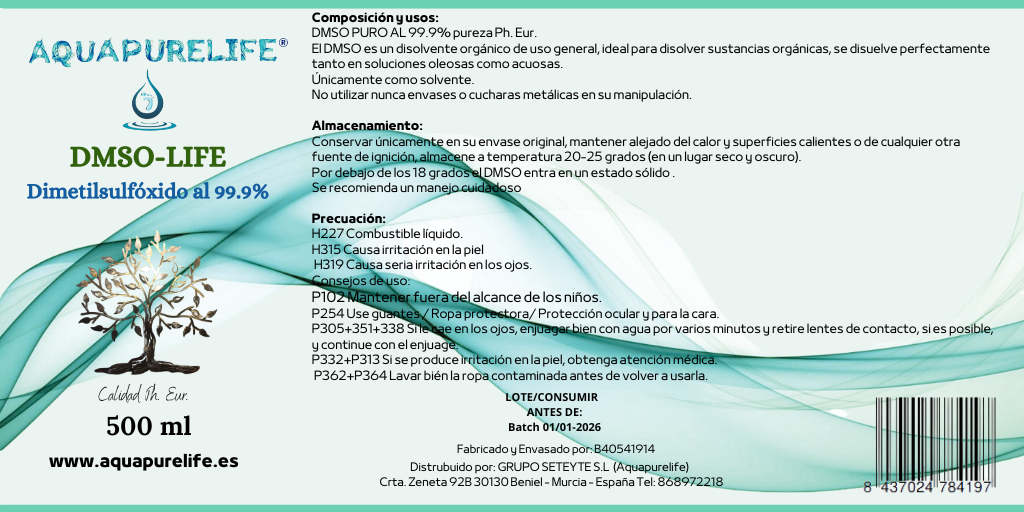 Lote Dmso al 99,9% 500ml botella cristal